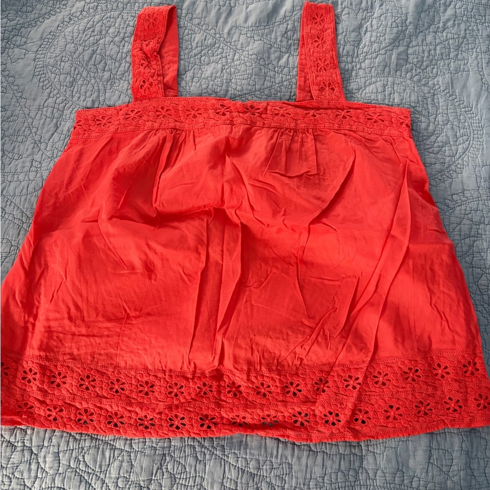 J. Crew Size 14 Coral Eyelet-Trim Sleeveless Top